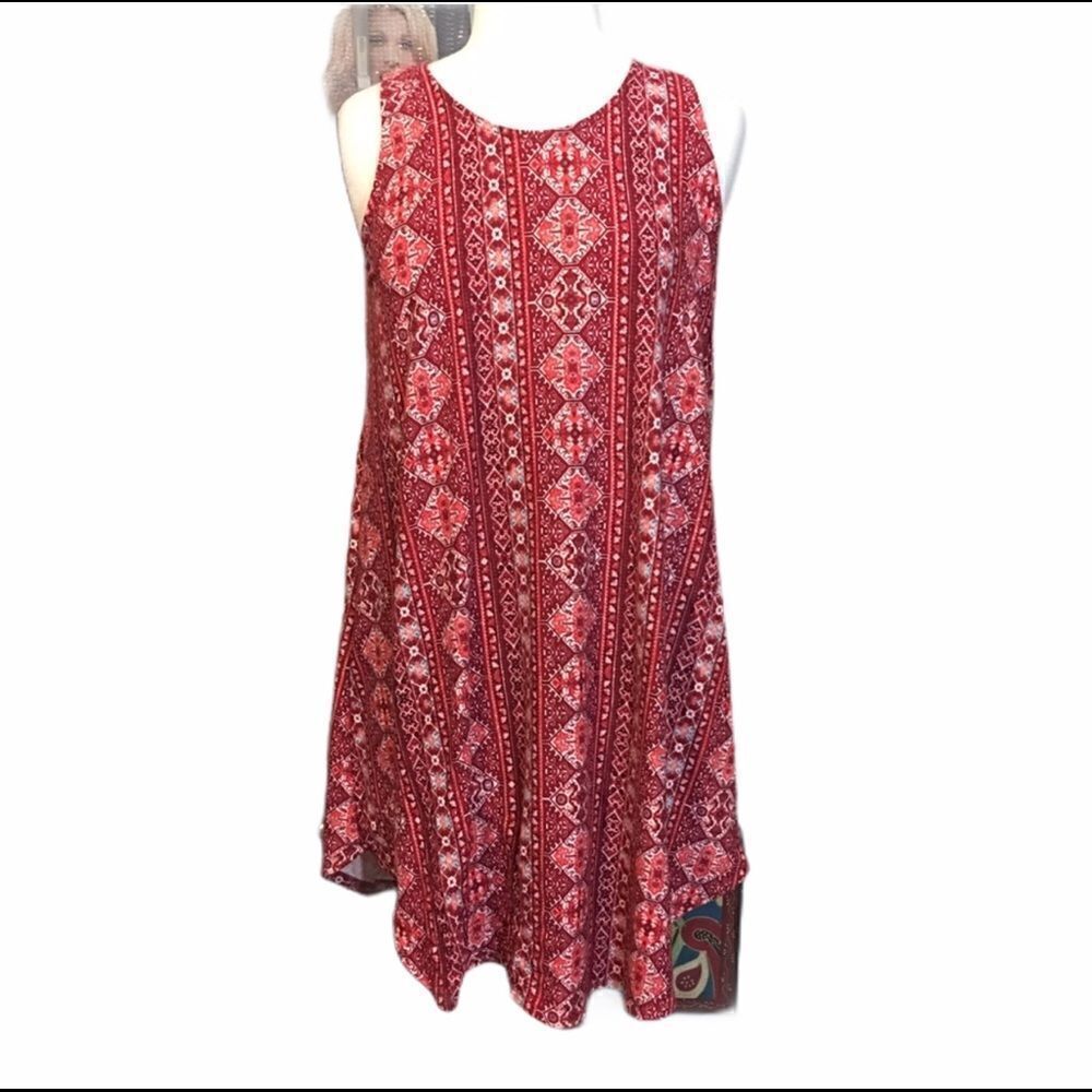 Pink Rose Graphic Boho Trapeze Dress Size Medium